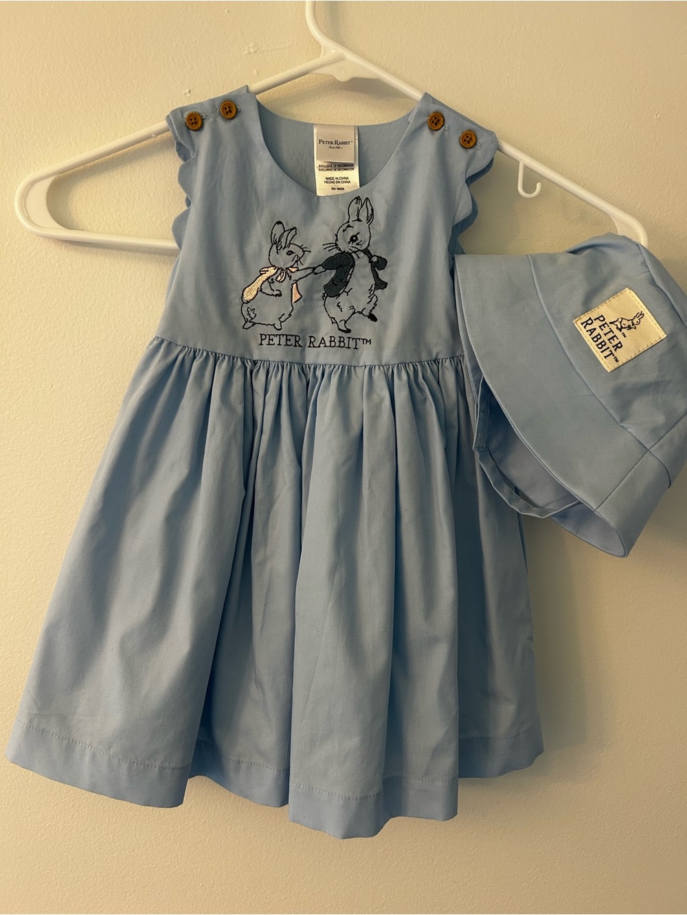 Peter Rabbit Light Blue Cotton Dress & Hat Set